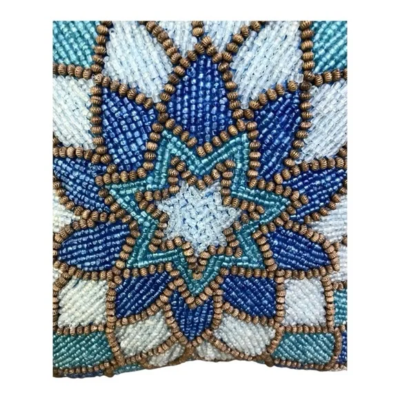 ***SOLD***Pier 1 Blue Multicolor Beaded Decorated Pillow. 11 X 11”. - Picture 4 of 6